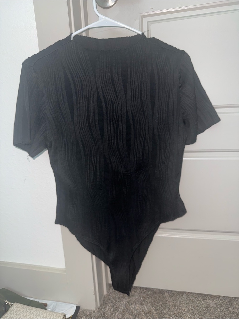 SHEIN Black Textured Short-Sleeve Bodysuit